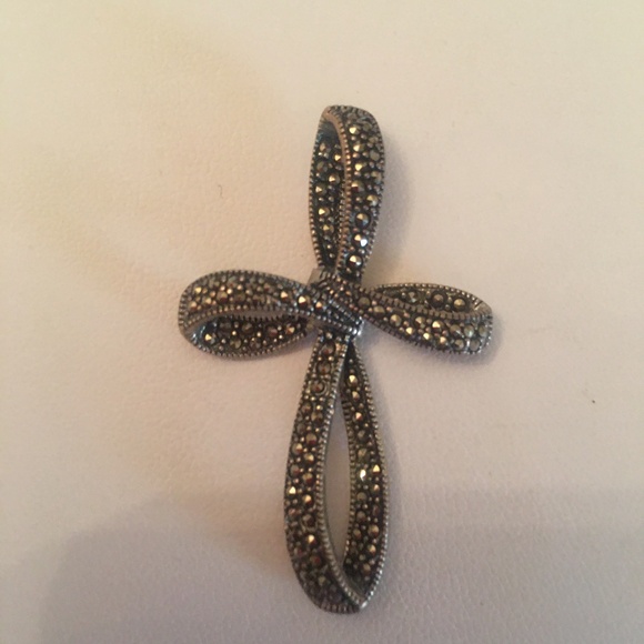 Sterling Silver and Marcasite Cross Pendant - Picture 1 of 3